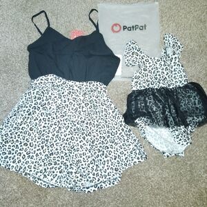 PatPat Women's Black and White Leopard Jumpsuit Set